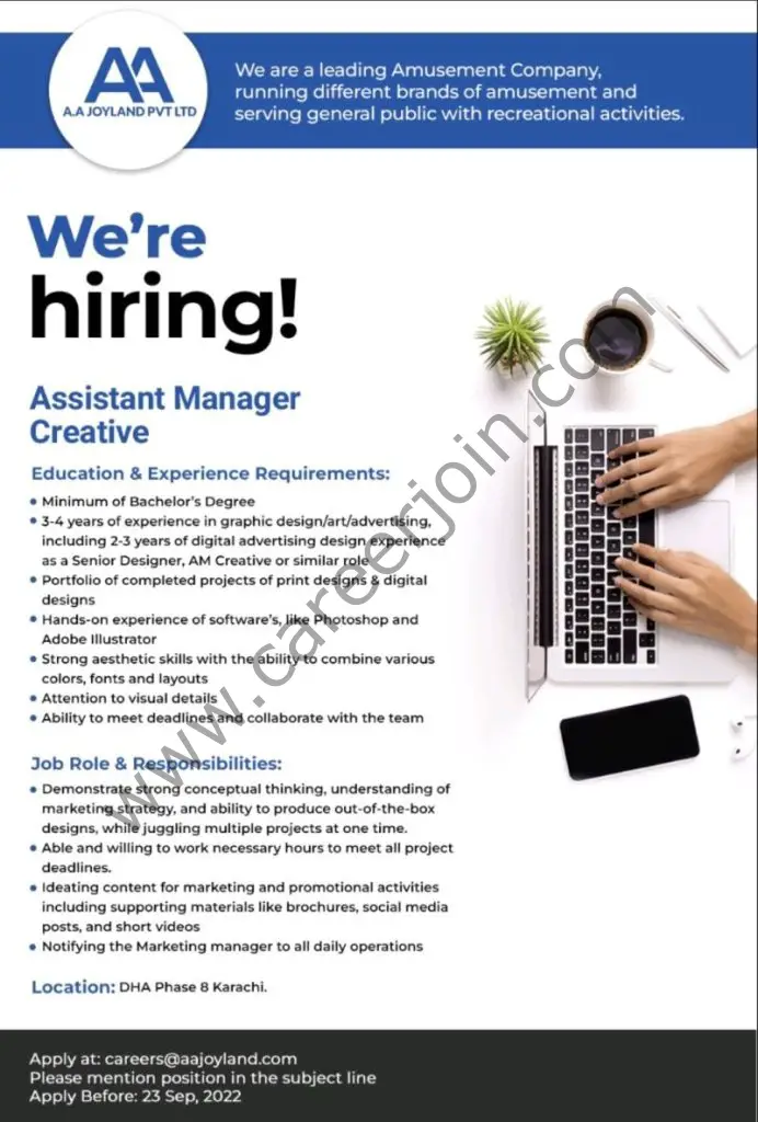 AA Joyland Pvt Ltd Jobs Assistant Manager Creative 01