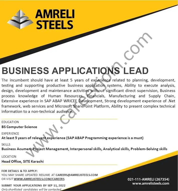 Amreli Steels Limited Jobs Business Applications Lead 01