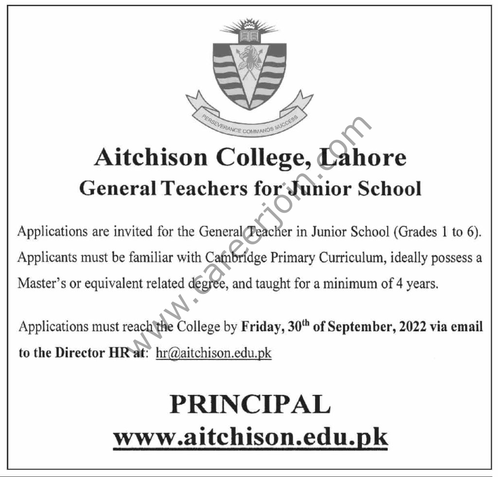 Aitchison College Lahore Jobs September 2022 01