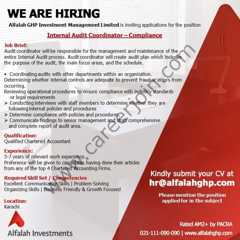 Alfalah GHP Investment Management Ltd Jobs Internal Audit Coordinator Compliance 01