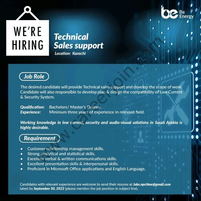 Be Energy Limited Jobs Technical Sales Support 01