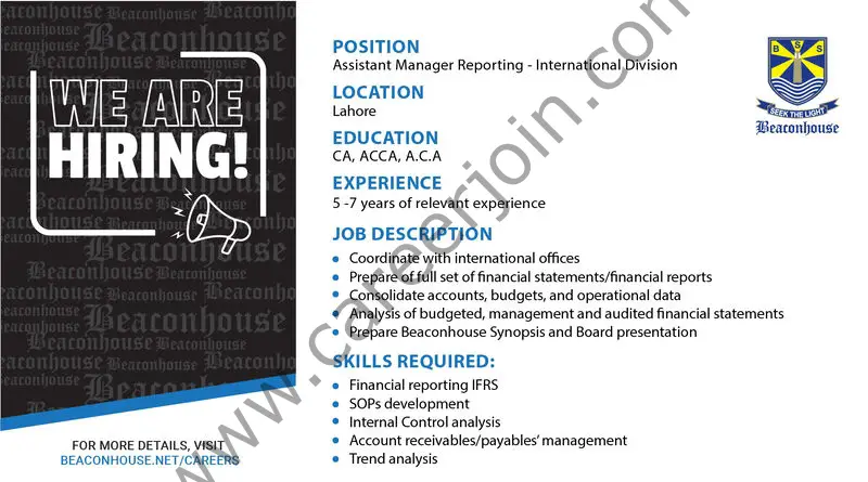 Beaconhouse Group Jobs Assistant Manager Reporting 01
