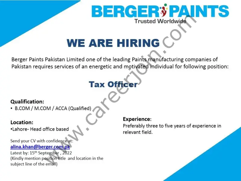 Berger Paints Pakistan Limited Jobs Tax Officer 01