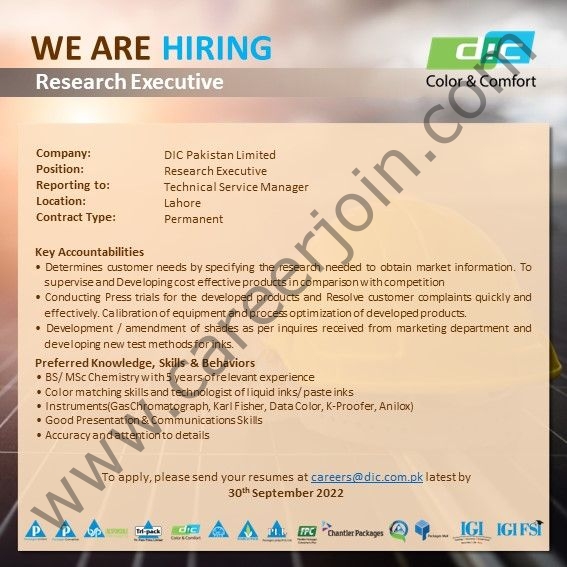 DIC Pakistan Limited Jobs Research Executive 01