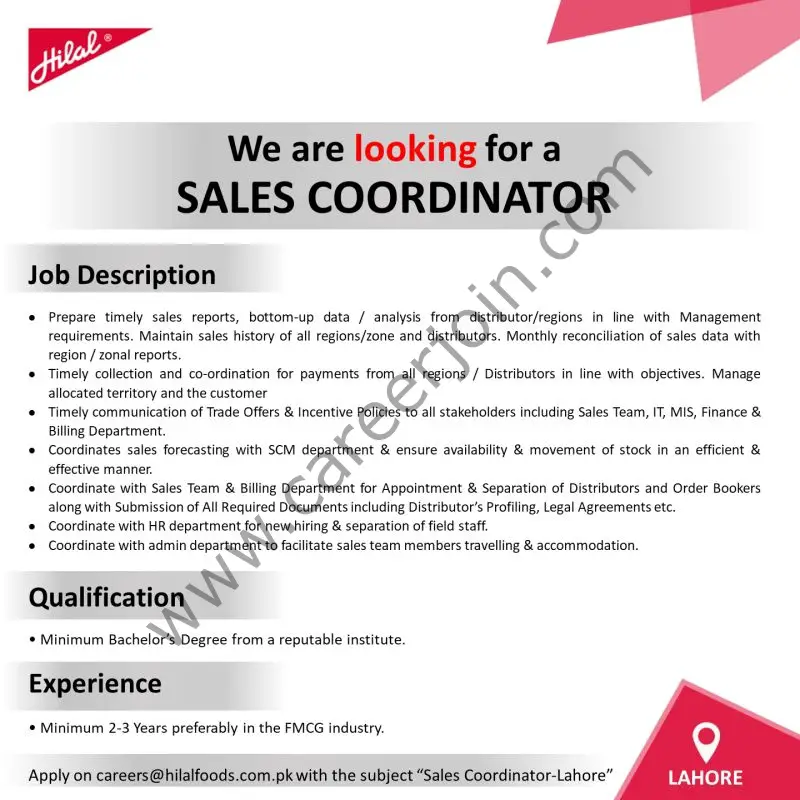 Hilal Foods Pvt Ltd Jobs Sales Coordinator 01