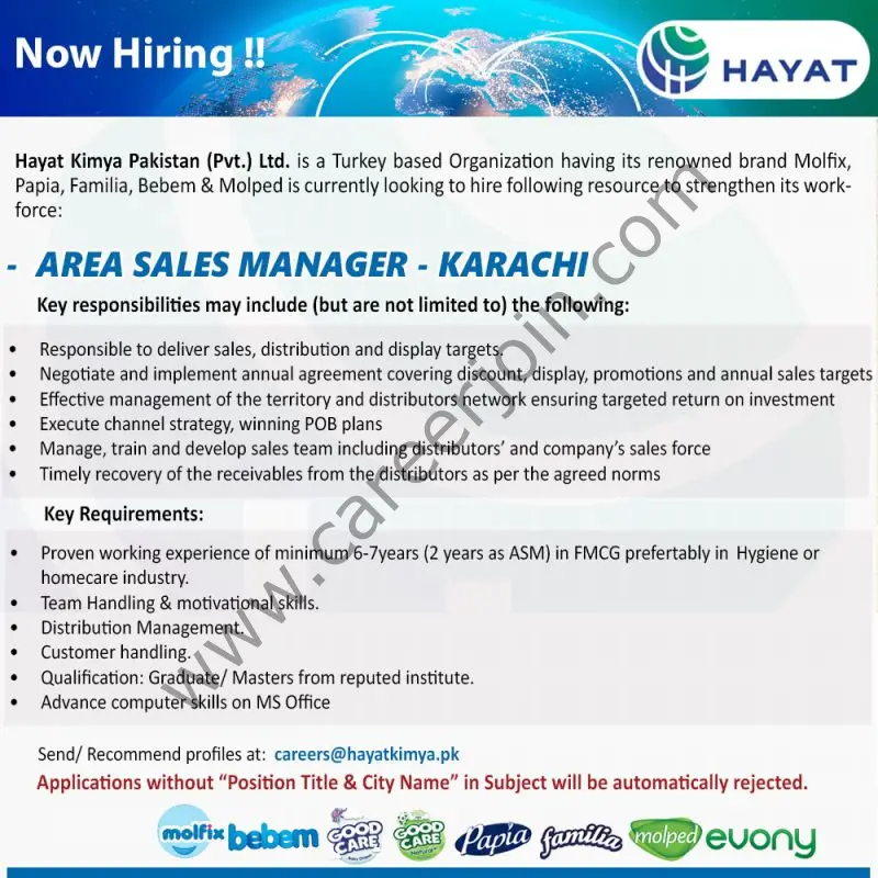 Hayat Kimya Pakistan Pvt Ltd Jobs Area Sales Manager 01