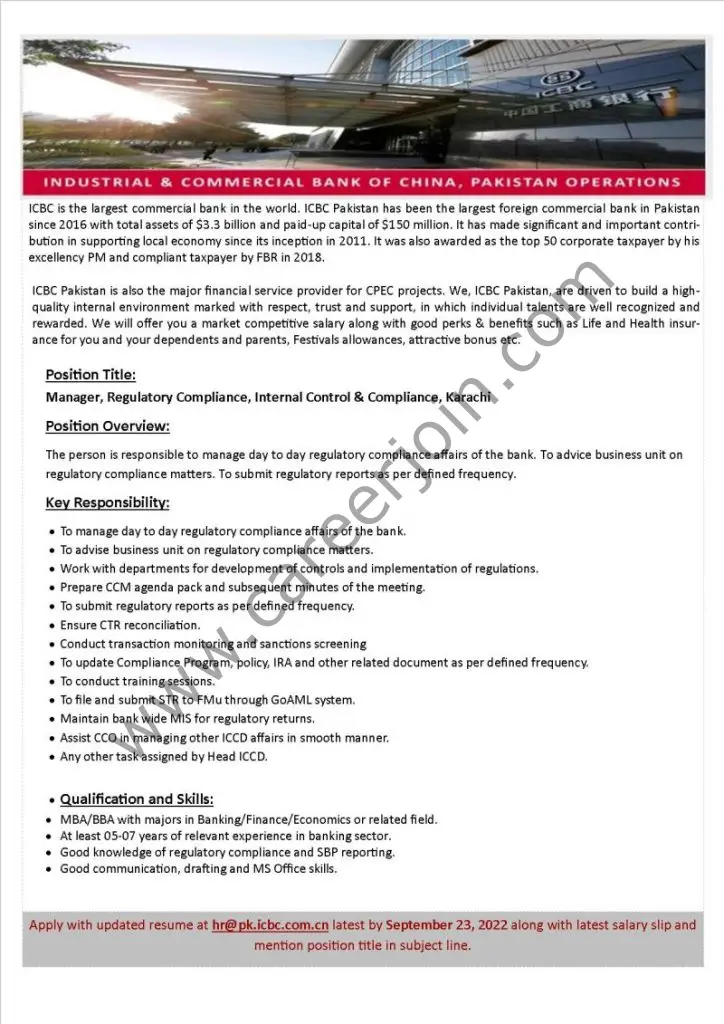 ICBC Pakistan Jobs Manager Regulatory Compliance, Internal Control & Compliance 01