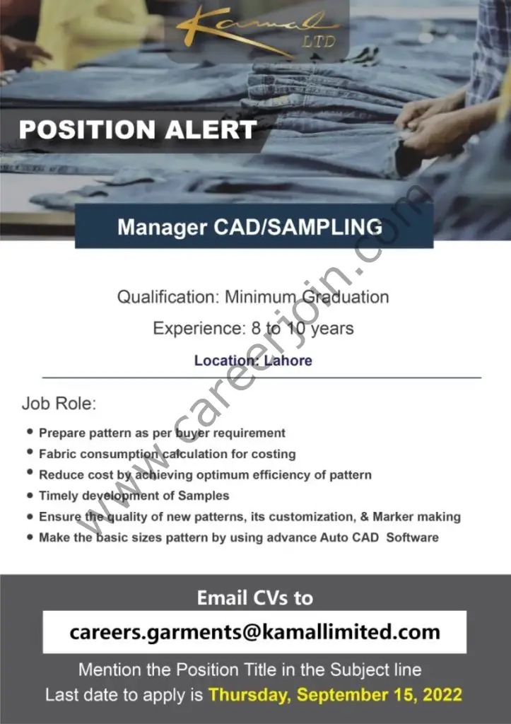 Kamal Limited Jobs Manager CAD/Sampling 01