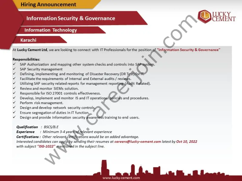 Lucky Cement Ltd Jobs Information Security & Governance 01