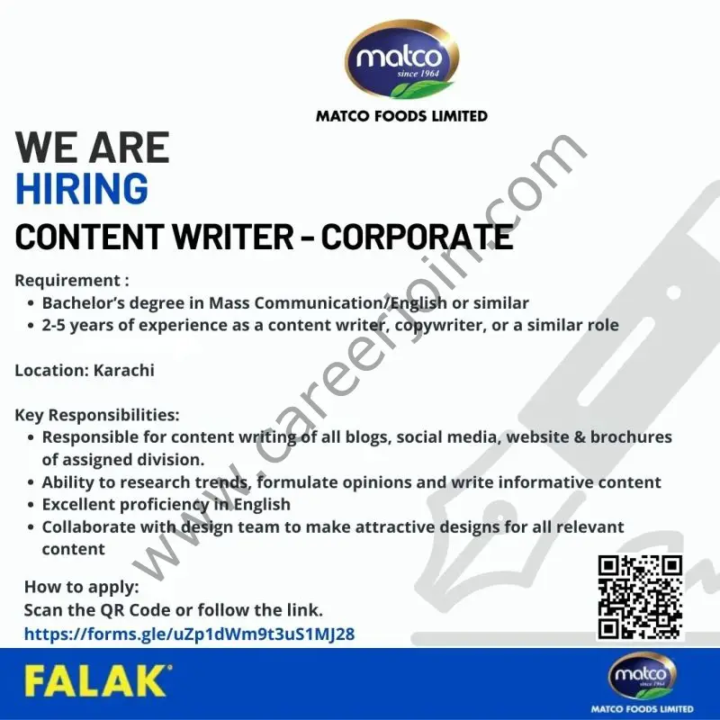 Matco Foods Limited Jobs Content Writer Corporate 01