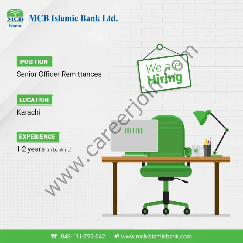 MCB Islamic Bank Limited Jobs Senior Officer Remittances 01