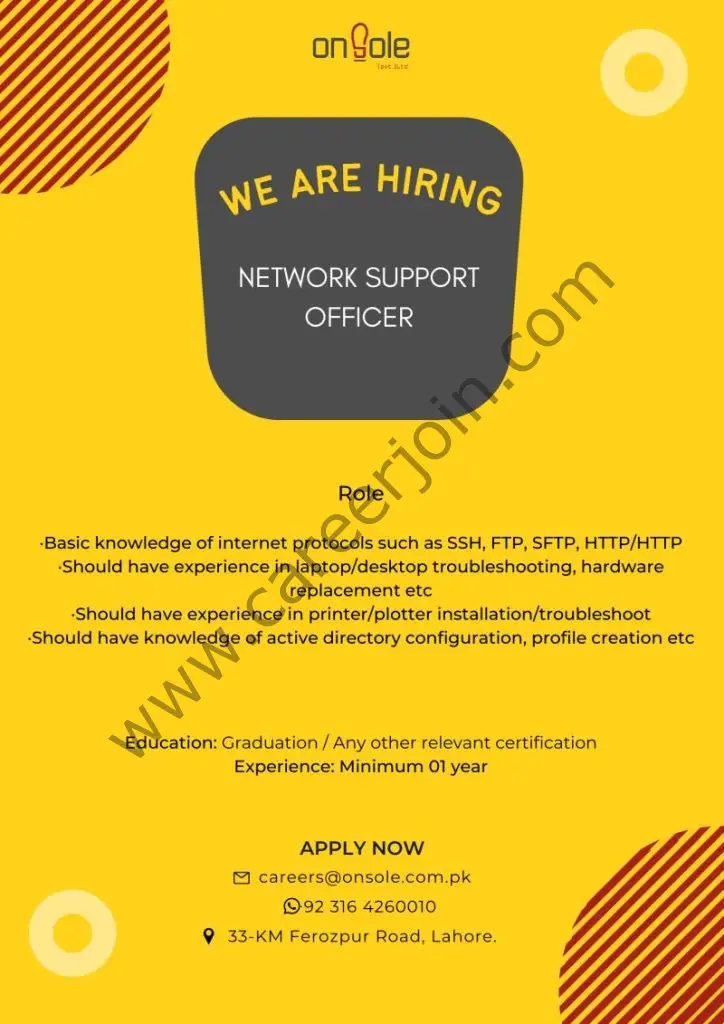 OnSole Jobs Network Support Officer 01