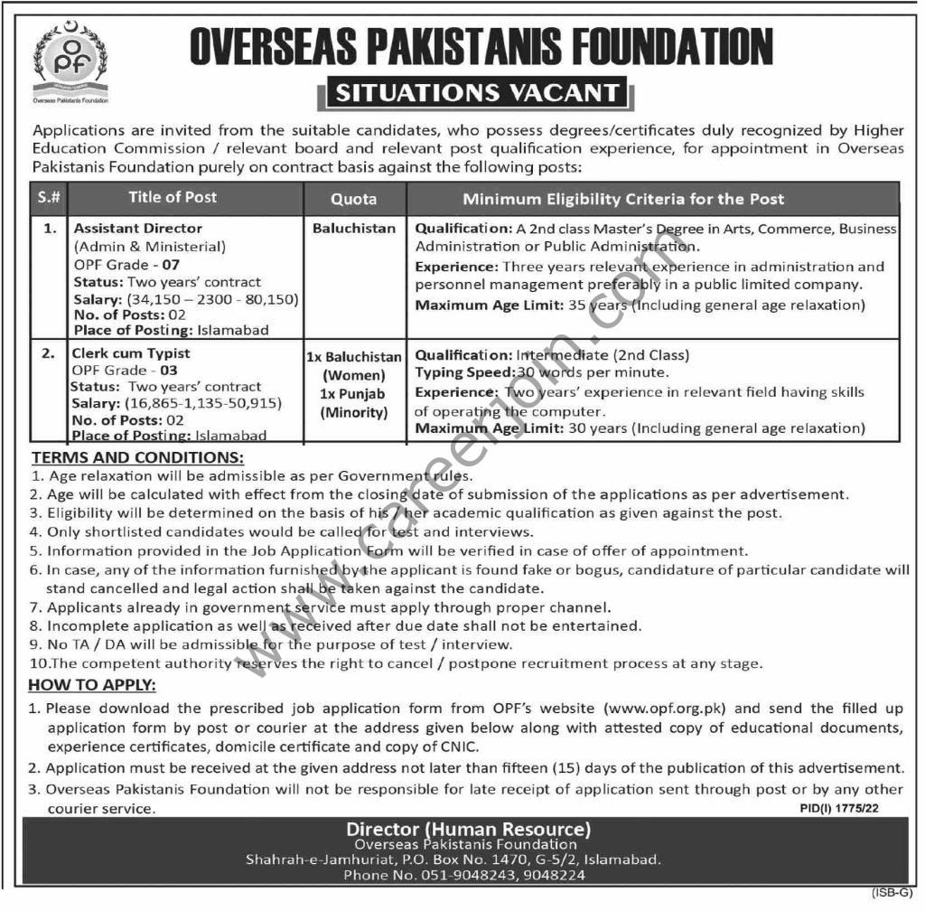 Overseas Pakistanis Foundation Jobs September 2022 01