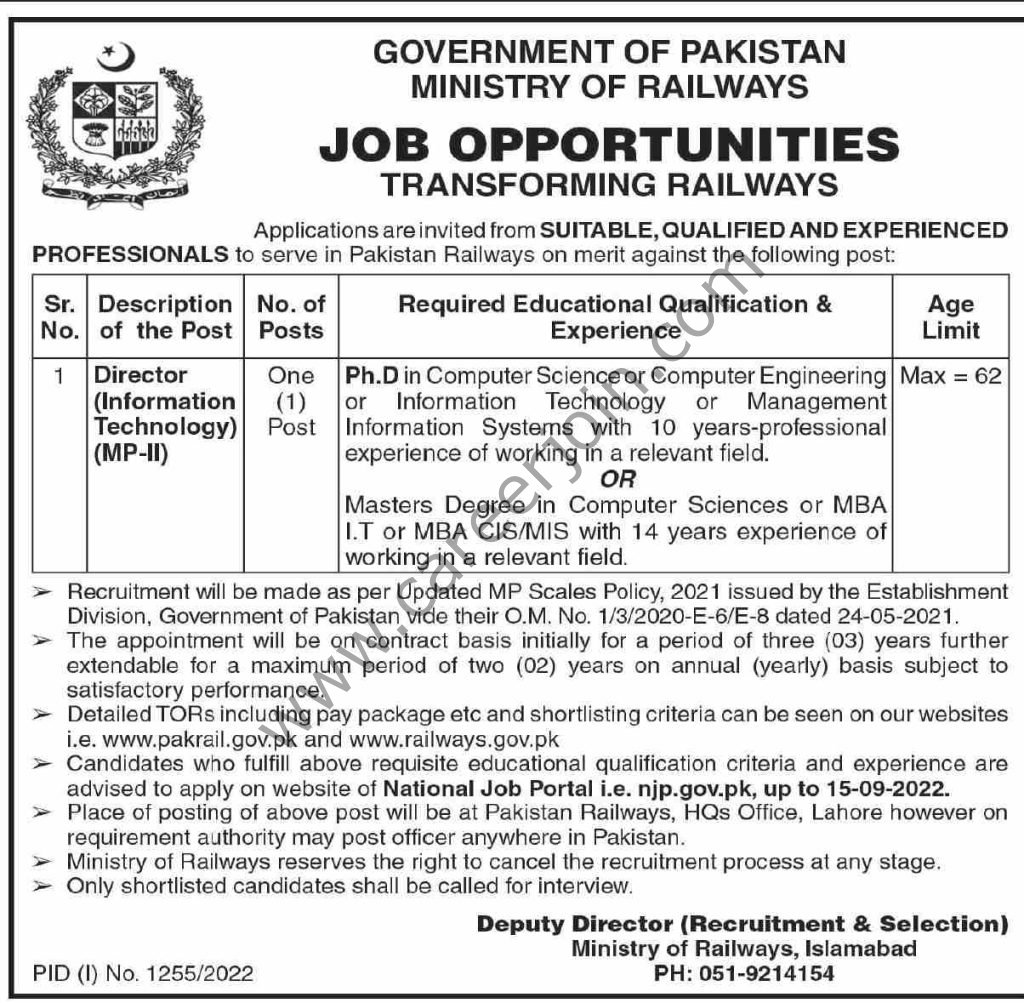 Pakistan Railways Jobs 30 August 2022 Dawn 1