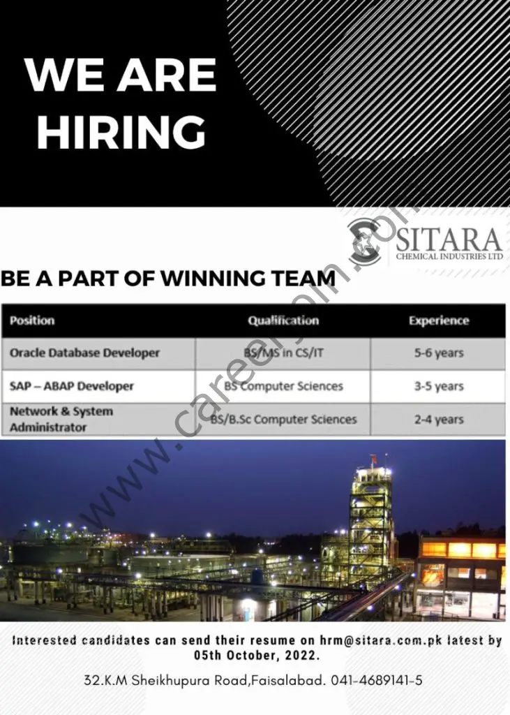 Sitara Chemical Industries Ltd Jobs October 2022 01