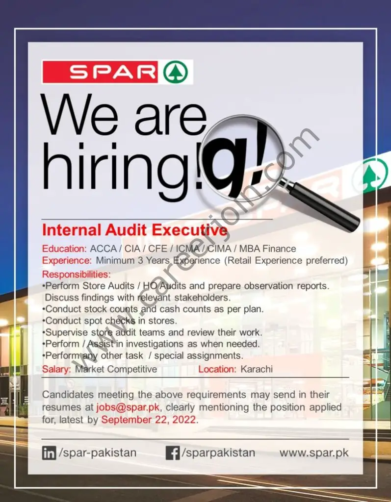 SPAR Pakistan Jobs Internal Audit Executive 01