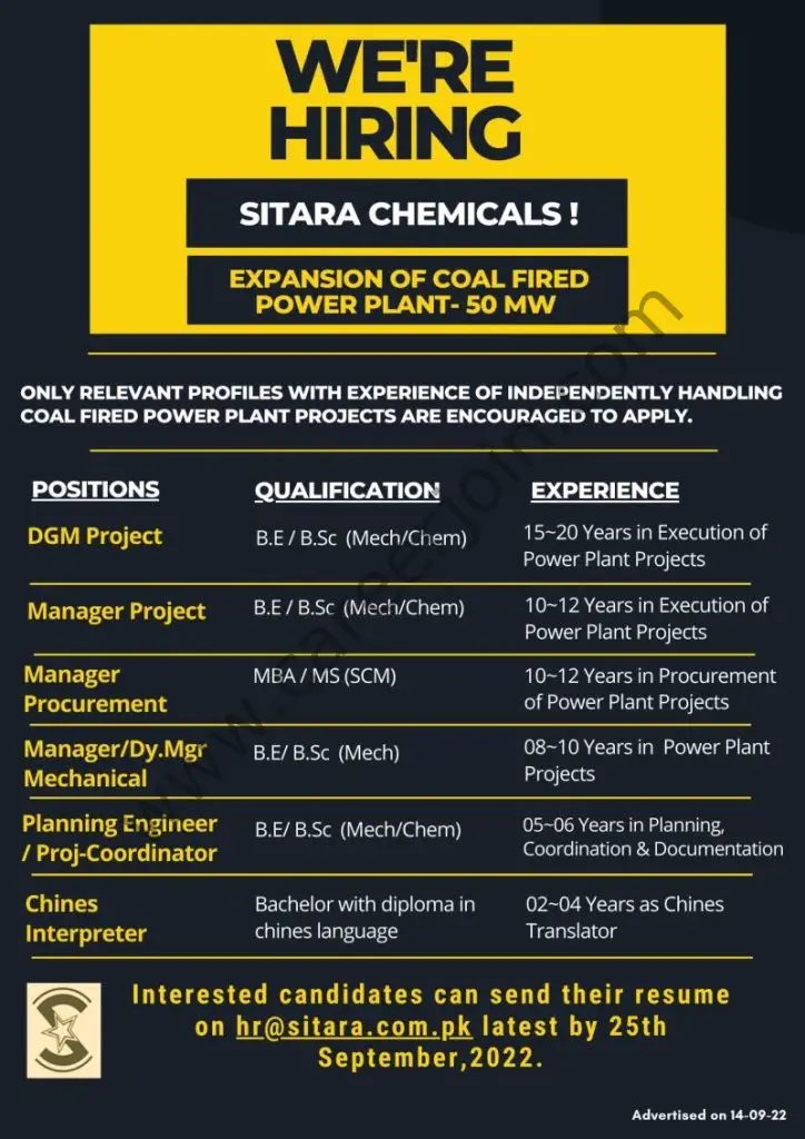 Sitara Chemical Industries Limited Jobs September 2022 01