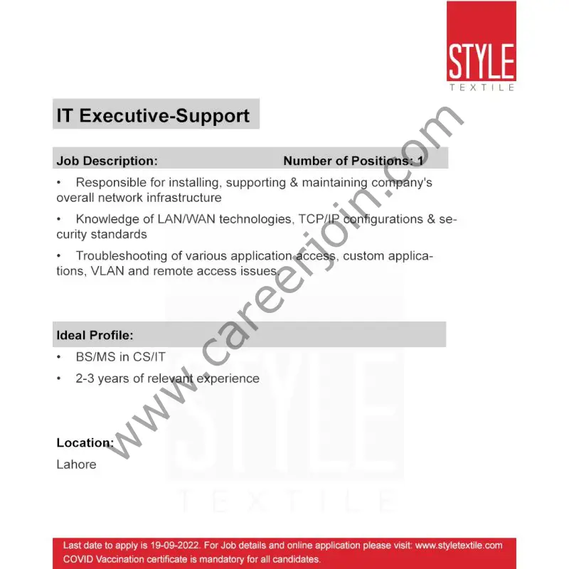 Style Textile Pvt Ltd Jobs IT Executive Support 01