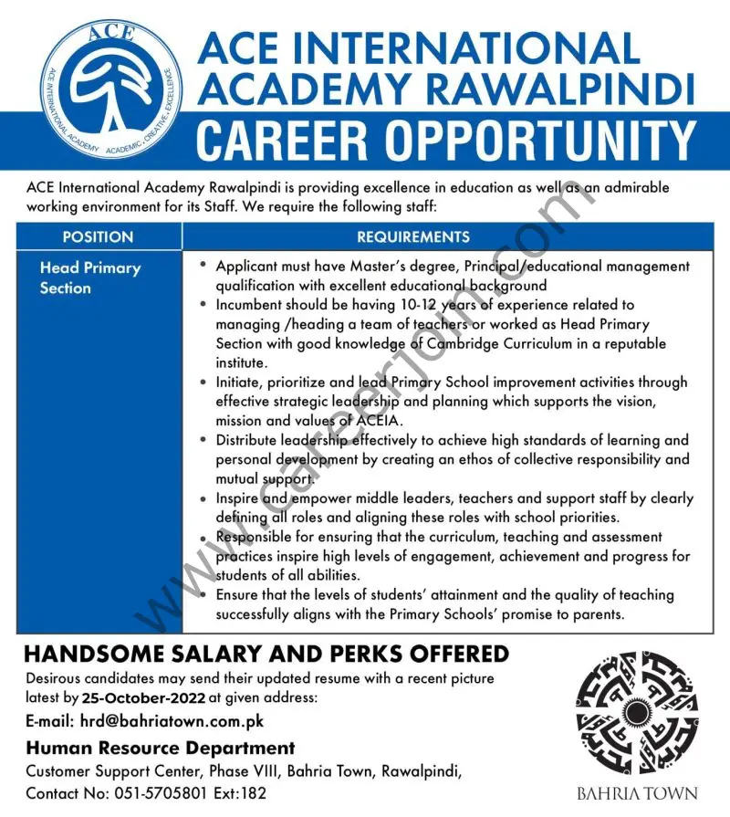 ACE International Academy Rawalpindi Jobs Head Primary Section 1