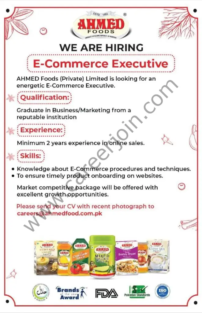 Ahmed Foods Pvt Ltd Jobs E-Commerce Executive 1