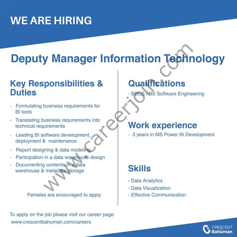 Crescent Bahuman Limited Jobs Deputy Manager Information Technology 01