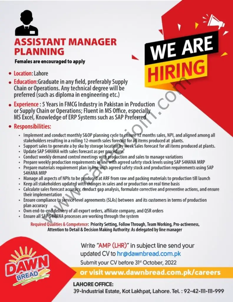 Dawn Bread Jobs Assistant Manager Planning 1