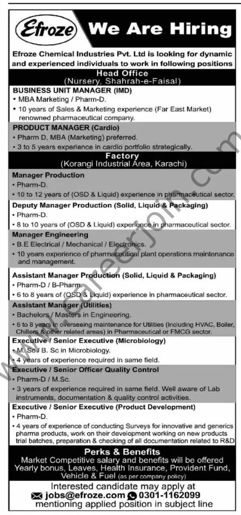Efroze Chemical Industries Pvt Ltd Jobs October 2022 1