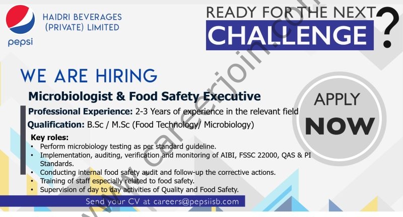 Haidri Beverages Pvt Ltd Jobs Microbiologist and Food Safety Executive 01