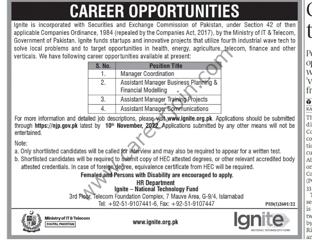 Ignite Pakistan Jobs October 2022 01
