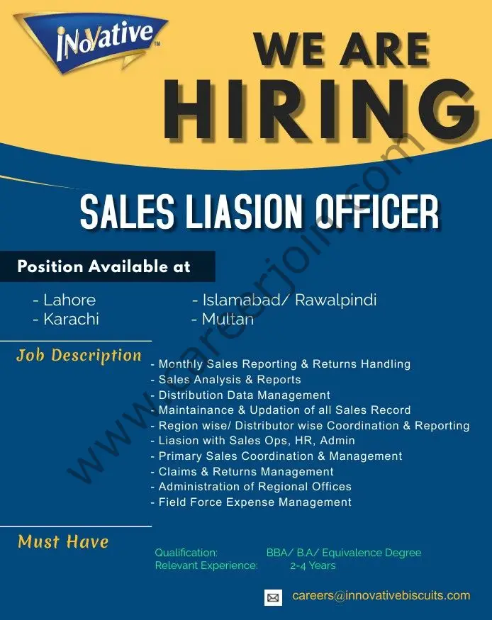 Innovative Biscuits Pvt Ltd Jobs Sales Liasion Officer