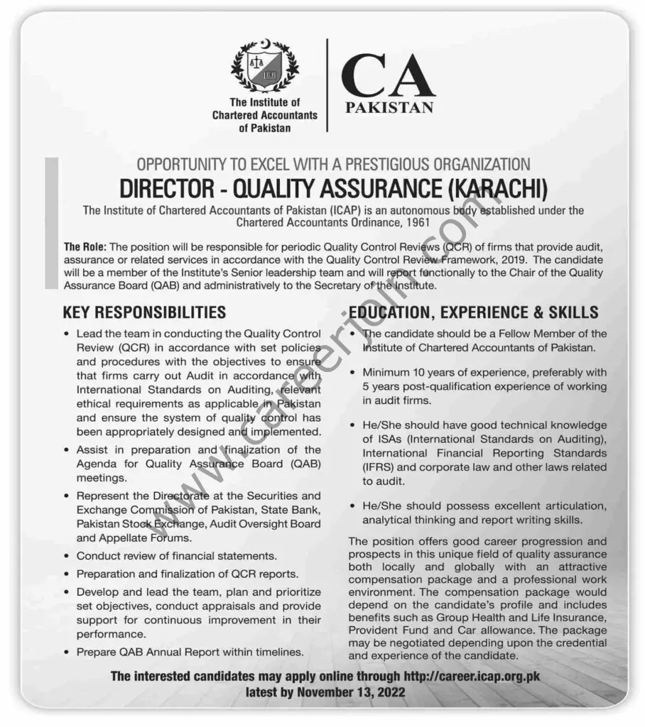 Institute of Chartered Accountants of Pakistan ICAP Jobs 30 October 2022 Dawn 01