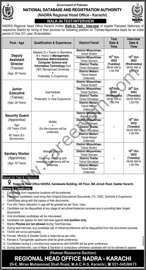 NADRA Karachi Jobs 09 October 2022 Express 1