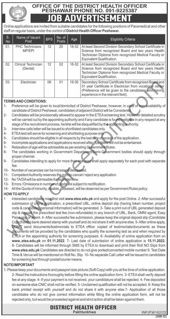 Office Of The District Health Officer Peshawar Jobs October 2022 1