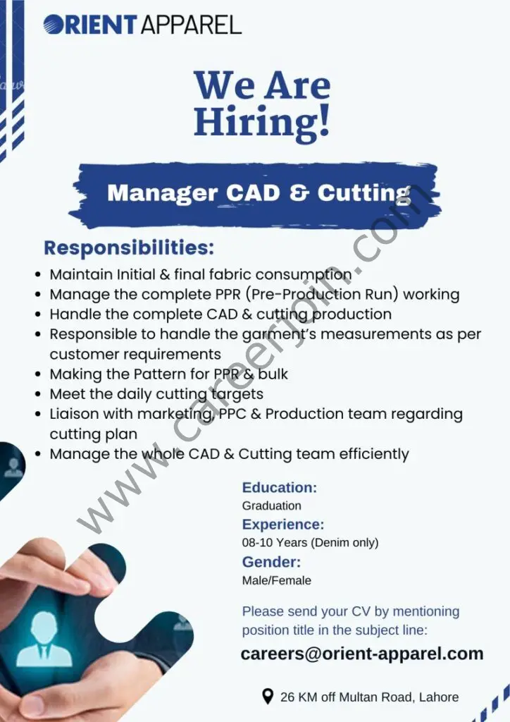 Orient Apparel Pvt Ltd Jobs Manager CAD & Cutting 1