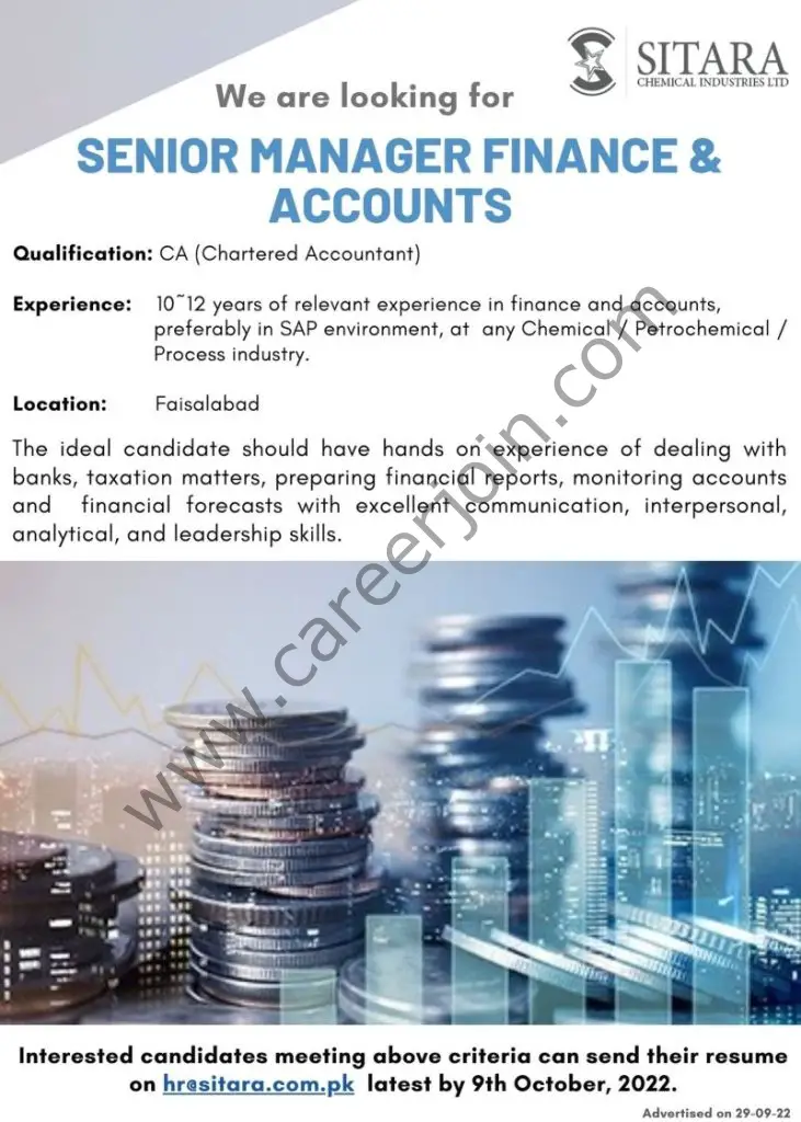 Sitara Chemical Industries Limited Jobs Senior Manager Finance & Accounts 01