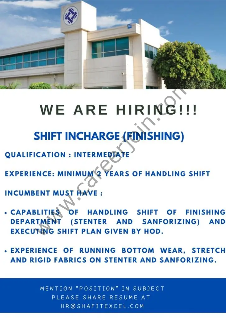Shafi Texcel Limited Jobs Shift Incharge Finishing 01