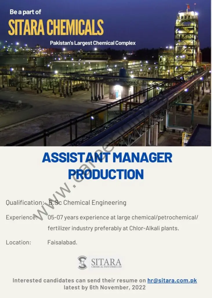 Sitara Chemical Industries Limited Jobs Assistant Manager Production 1