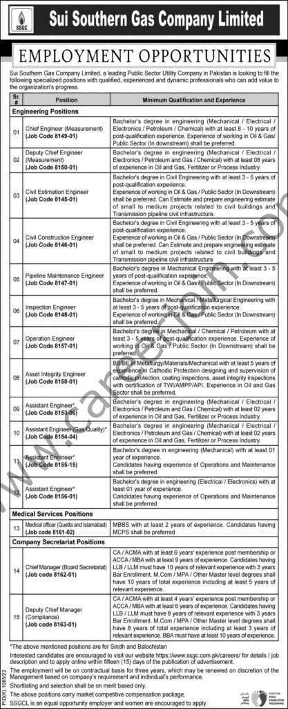 Sui Southern Gas Co Ltd Jobs 23 October 2022 Express 1