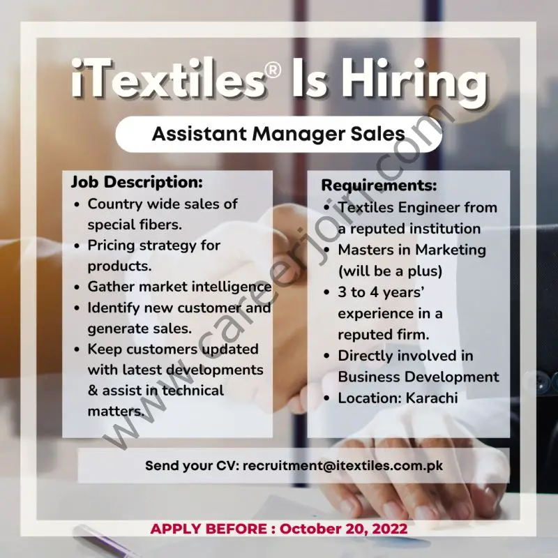 iTextiles Pvt Ltd Jobs Assistant Manager Sales 1