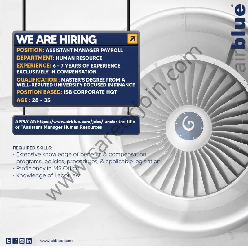 AirBlue Pakistan Jobs Assistant Manager payroll 1