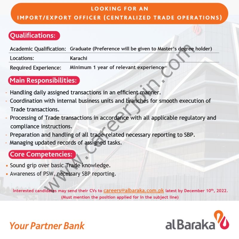 Albaraka Bank Pakistan Limited Jobs Import / Export Officer 1