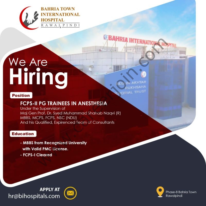 Bahria Town International Hospital Jobs FCPS-II PG Trainees in Anesthesia 1