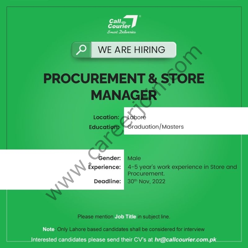 Call Courier Pvt Ltd Jobs Procurement & Store Manager 1