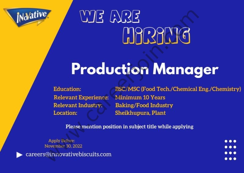 Innovative Biscuits Pvt Ltd Jobs Production Manager 1