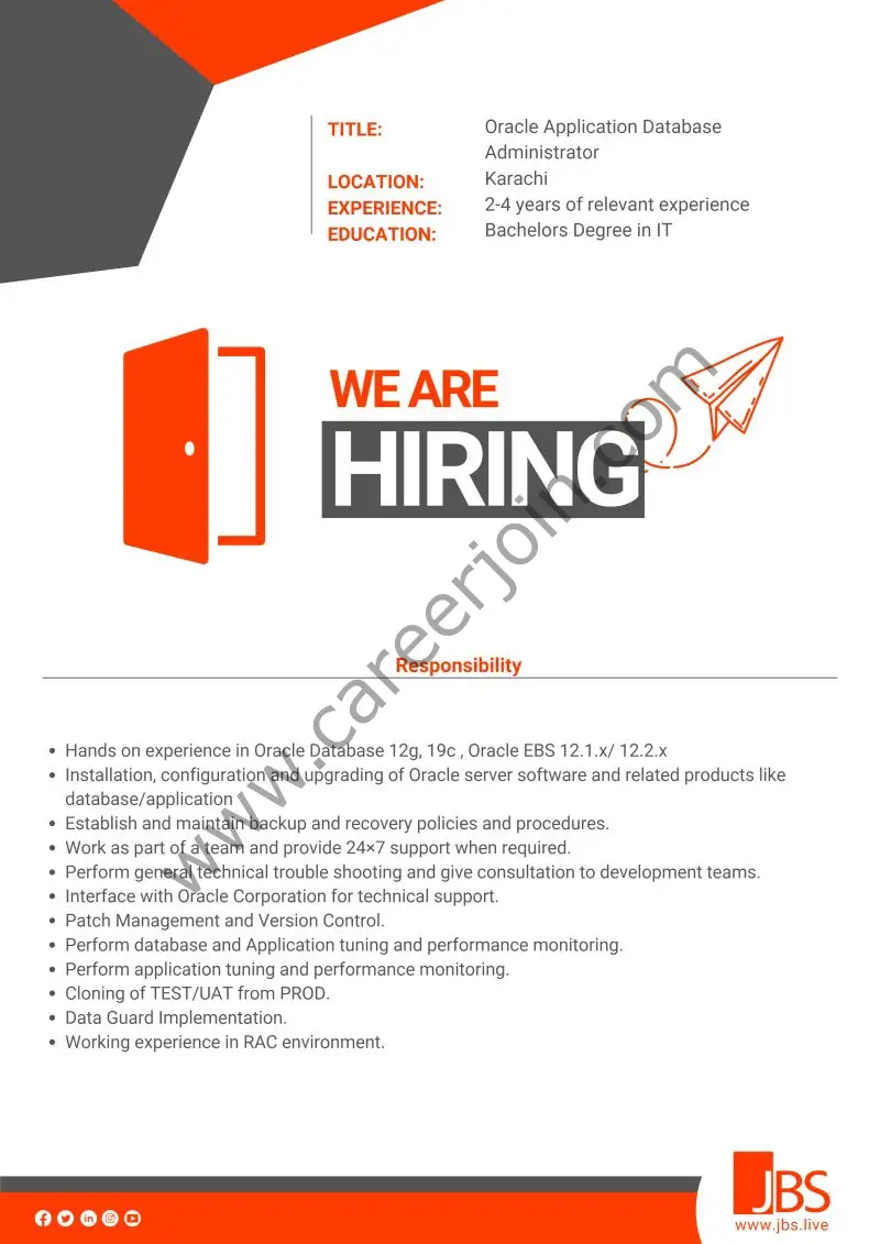 Jaffer Business Systems JBS Jobs Oracle Application Database Administrator 1