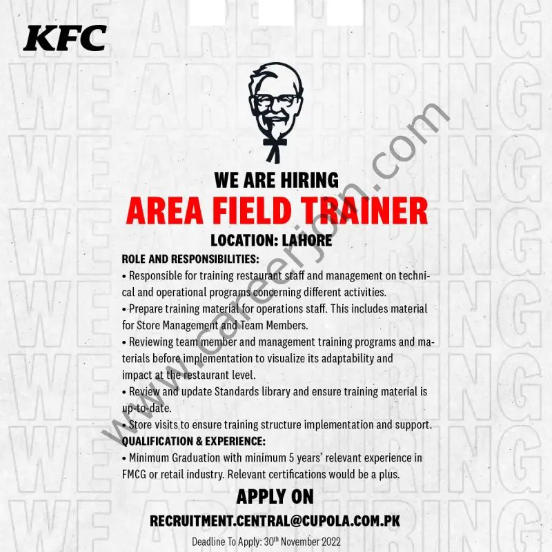 KFC Pakistan Jobs Area Field Trainer 1