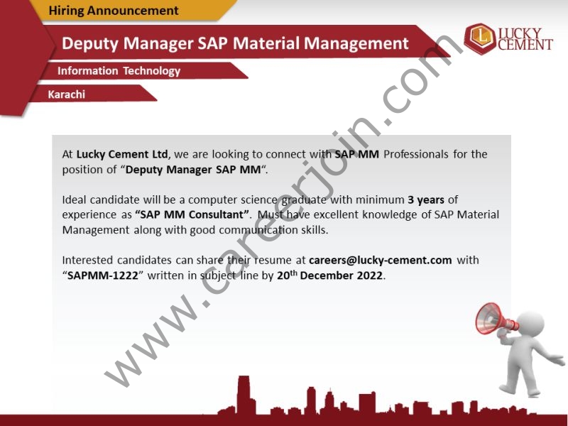 Lucky Cement Limited Jobs Deputy Manager SAP Material Management 1