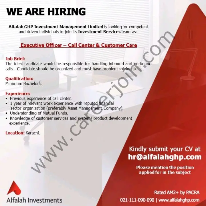 Alfalah GHP Investments Management Limited Jobs Executive Officer 1