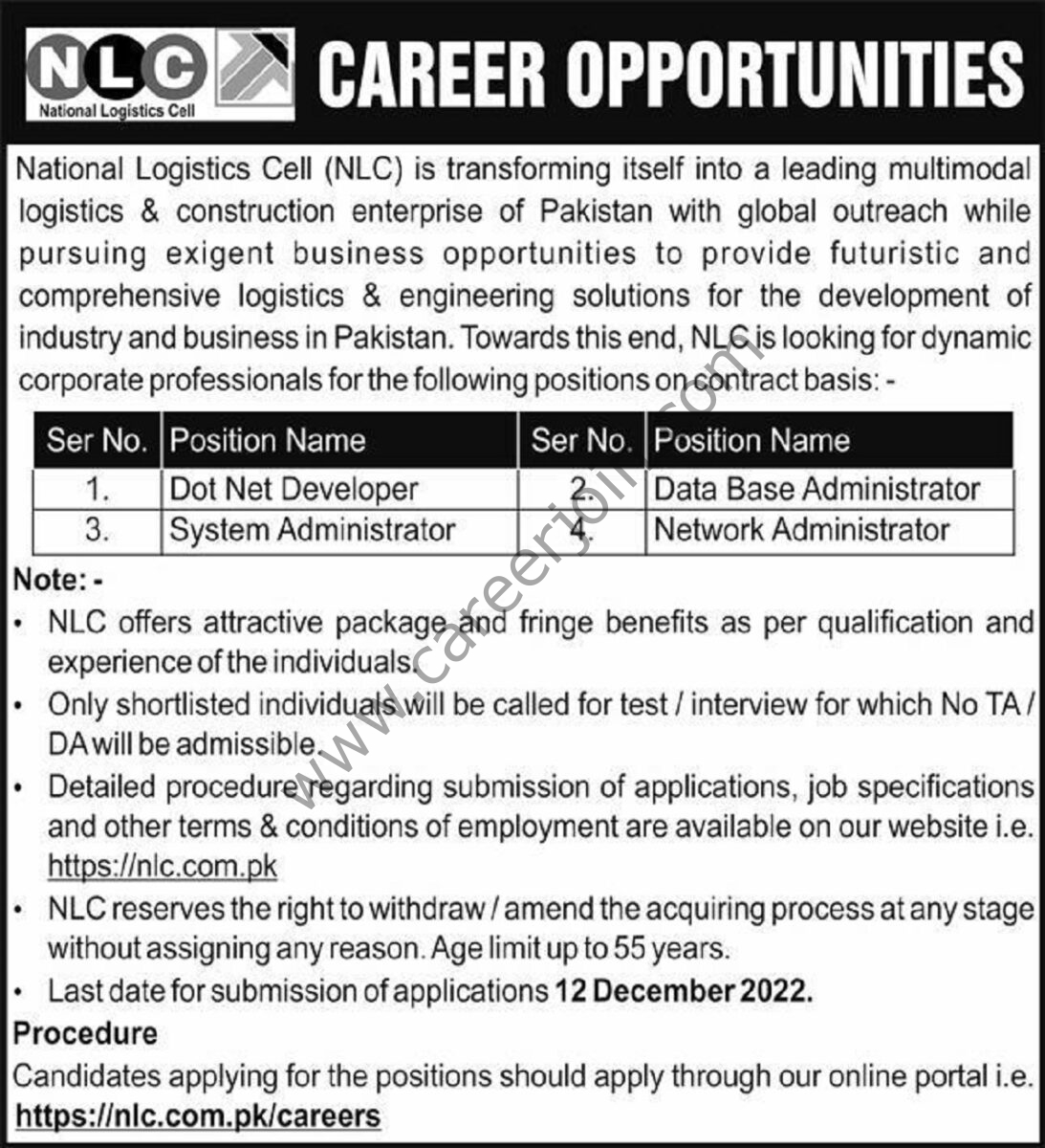 National Logistics Cell NLC Jobs 27 November 2022 Express 1