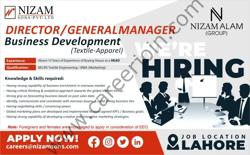 Nizam Sons Pvt Ltd Jobs Director / General Manager 1